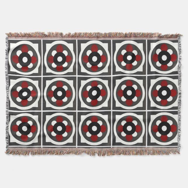 Abstract Geometric Design with Red, Black White Throw Blanket (Front)