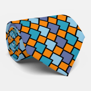Abstract Geometric Diamond Shape Orange Blue Tie