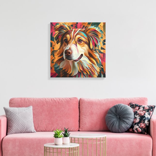  Abstract Geometric Dog Portrait – Digital Art  Canvas Print (Insitu(LivingRoom))