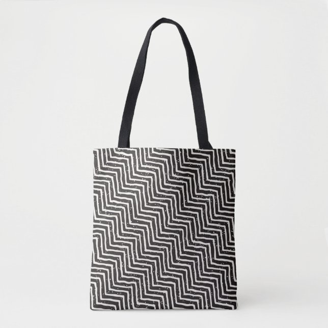 Abstract Geometric Doodle: Black White Pattern Tote Bag (Front)
