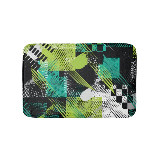 Abstract Geometric Dots Stripes Pattern Bath Mat (Front)