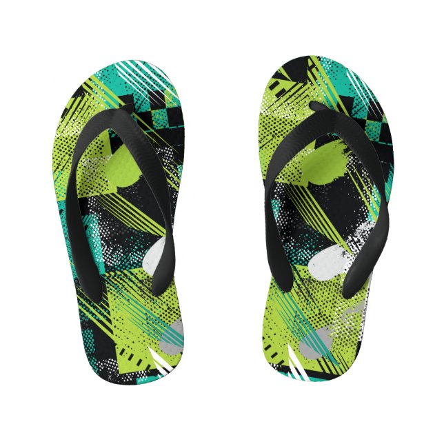 Abstract Geometric Dots Stripes Pattern Kid's Jandals (Footbed)