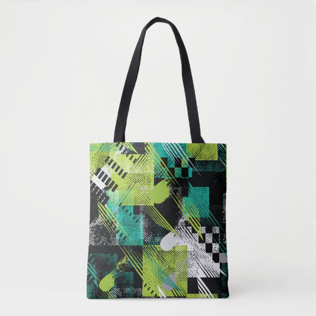 Abstract Geometric Dots Stripes Pattern Tote Bag (Front)
