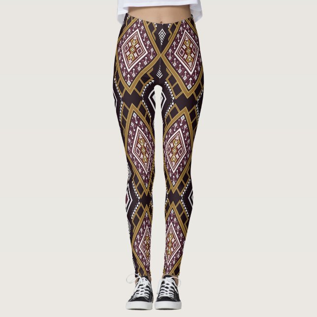 Abstract geometric ethnic, wallpaper design. leggings (Front)