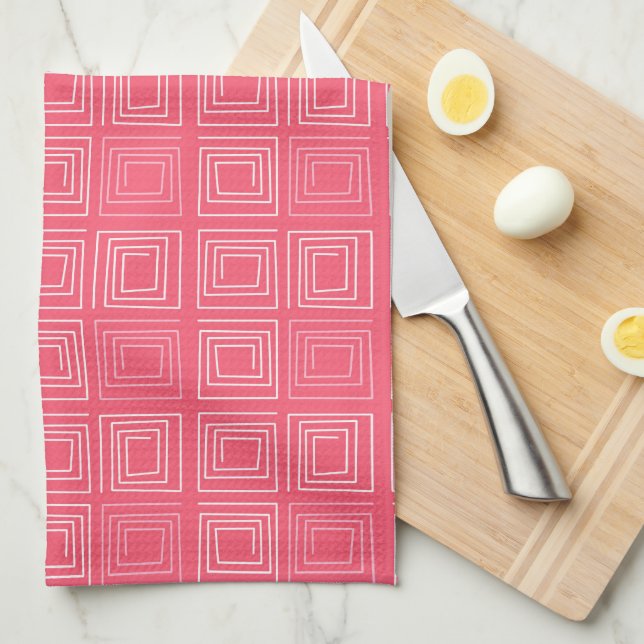  abstract geometric fashionable sixties pink  tea towel (Quarter Fold)