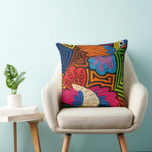 Abstract Geometric Floral Pattern - Bold Colourful Cushion