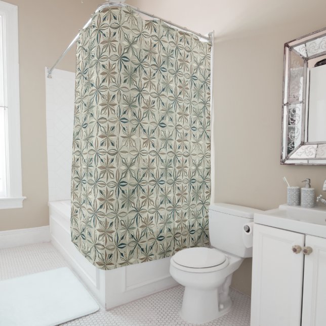 Abstract Geometric Floral Pattern Shower Curtain (In Situ)