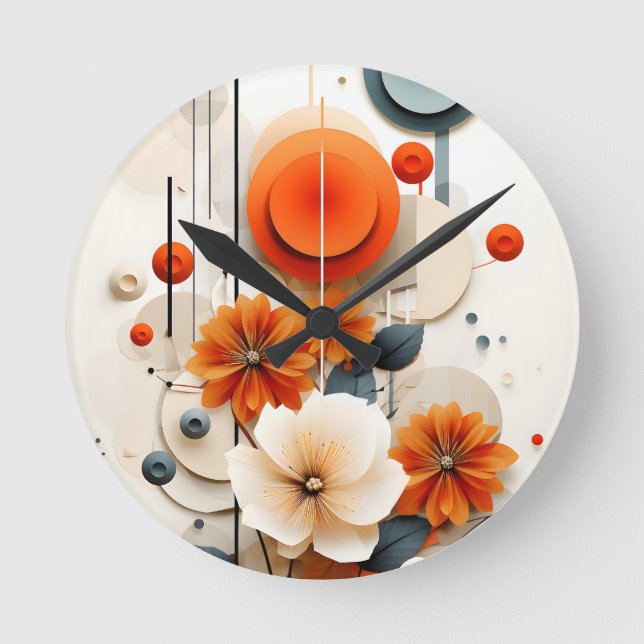 Abstract Geometric Floral Round Clock (Front)