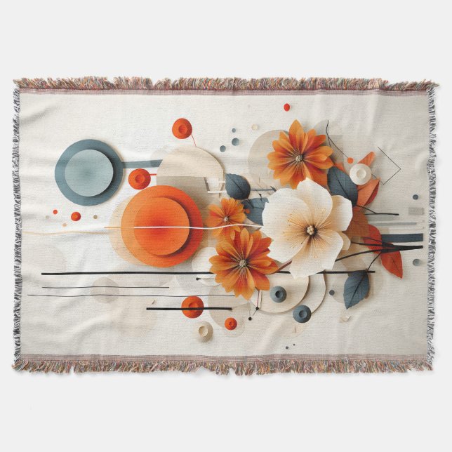 Abstract Geometric Floral Throw Blanket (Front)