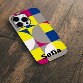 Abstract geometric fuchsia lemon yellow blue name Case-Mate iPhone 14 pro max case