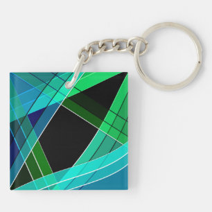 Abstract, geometric , green , blue , black key ring