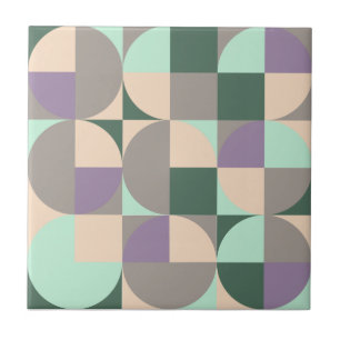 Abstract geometric green lavender beige tile