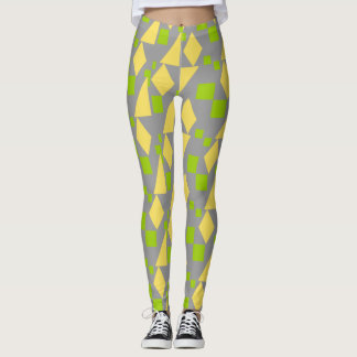 Abstract Geometric Green Yellow Pattern on Grey Leggings