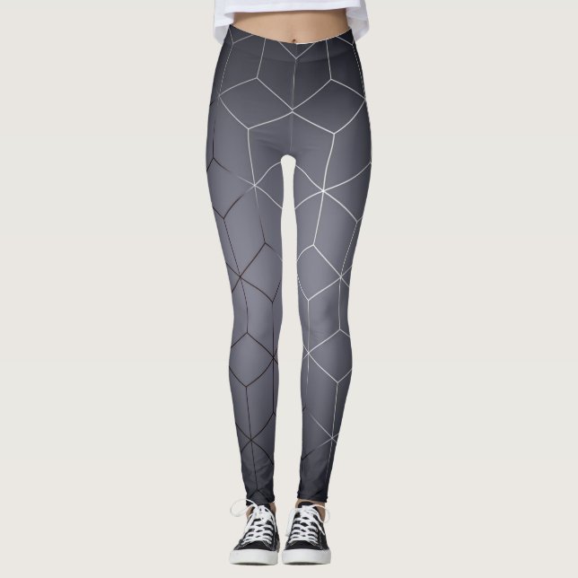 Abstract Geometric Image on Attractive Dark Black Leggings (Front)