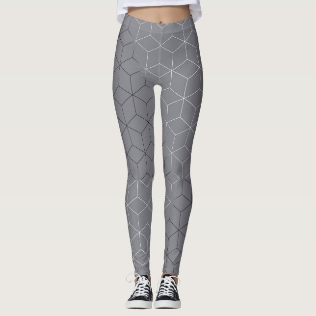 Abstract Geometric Image on Attractive Silver Grey Leggings (Front)