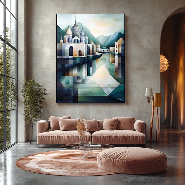 Abstract Geometric Indian Skyline with Temples  Canvas Print (Creator Uploaded)