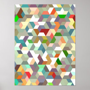 Abstract Geometric Isometric Cube Pattern Digital Poster