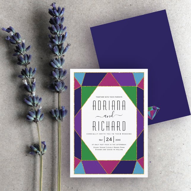 Abstract geometric jewel typography wedding invitation (Creator Uploaded)