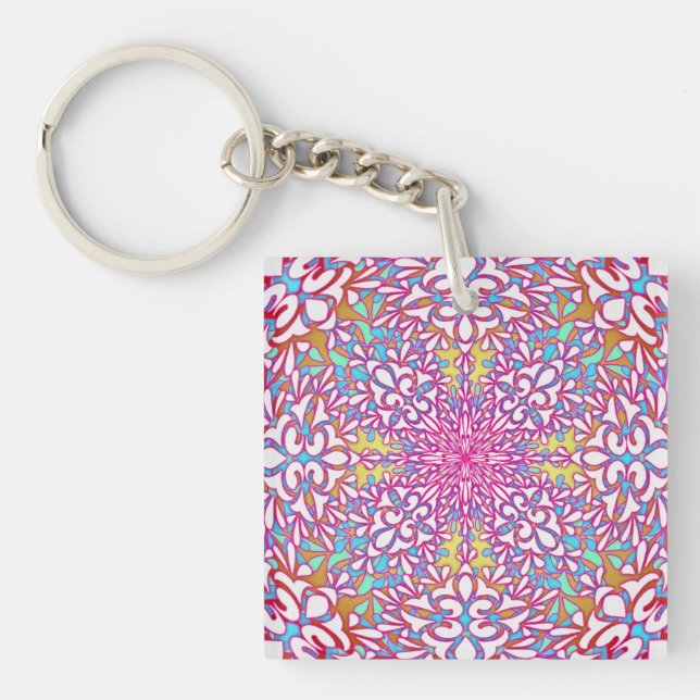 Abstract Geometric Kaleidoscope Design Key Ring (Front)