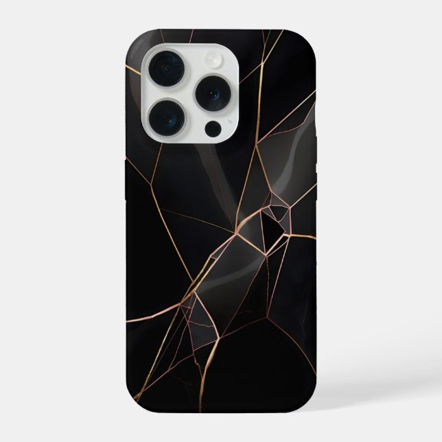 Abstract Geometric Lines Rose Gold Black Design iPhone Case (Back)