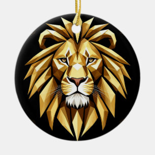 Abstract Geometric Lion Art with Intense Gold Tone Ceramic Tree Decoration