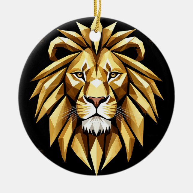 Abstract Geometric Lion Art with Intense Gold Tone Ceramic Tree Decoration (Front)