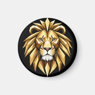 Abstract Geometric Lion Art with Intense Gold Tone Magnet