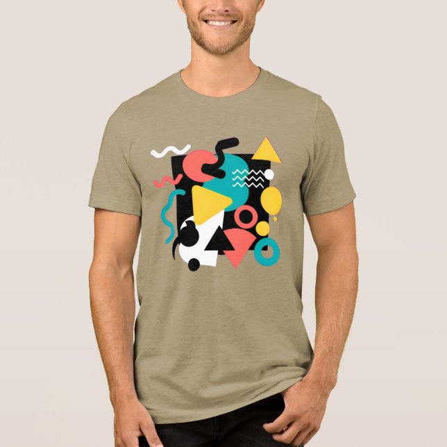 Abstract Geometric Memphis Style 80s Retro Pattern Tri-Blend Shirt (Front)