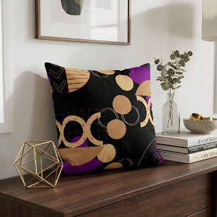 Abstract Geometric Modern Art Black Purple & Gold Decorative Cushion