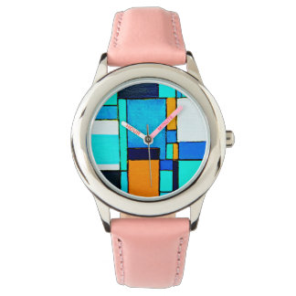 Abstract Geometric Modern Blue Orange Watch