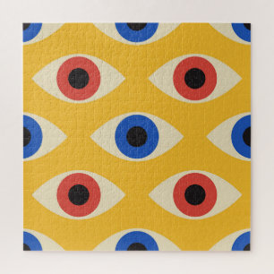 Abstract Geometric Modern Bold Evil Eye Pattern  Jigsaw Puzzle