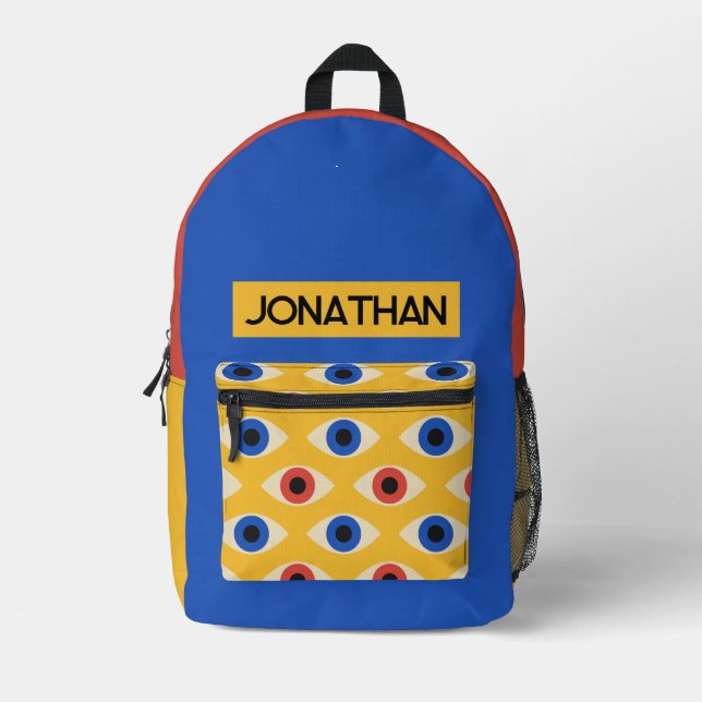 Abstract Geometric Modern Bold Evil Eye Pattern  Printed Backpack (Front)
