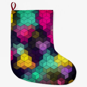 Abstract geometric modern hexagon shapes mosaic  large christmas stocking