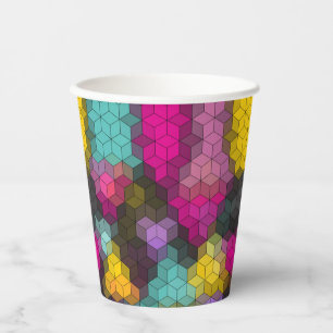Abstract geometric modern hexagon shapes mosaic paper cups