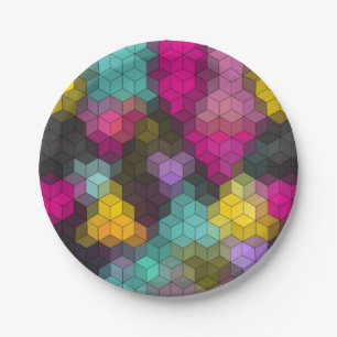 Abstract geometric modern hexagon shapes mosaic paper plate