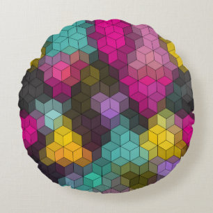 Abstract geometric modern hexagon shapes mosaic  round cushion