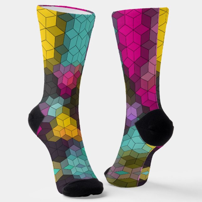 Abstract geometric modern hexagon shapes mosaic  s socks (Angled)