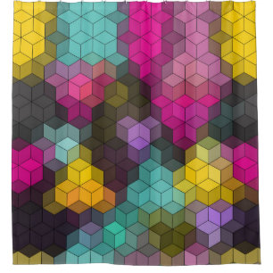 Abstract geometric modern hexagon shapes mosaic shower curtain