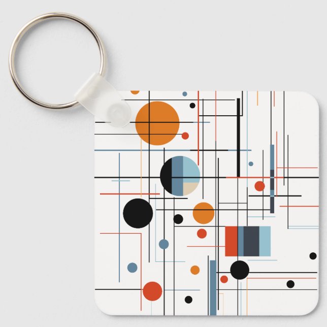Abstract Geometric Modern Minimalist Lines Key Ring (Front)