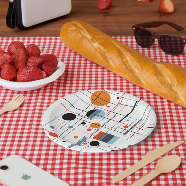 Abstract Geometric Modern Minimalist Lines Paper Plate (Picnic)