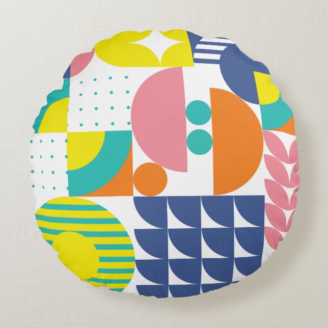 Abstract Geometric, Modern Vintage Shapes. Round Cushion (Front)