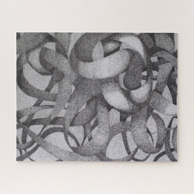 Abstract Geometric Monochrome Black White Ribbons Jigsaw Puzzle (Horizontal)