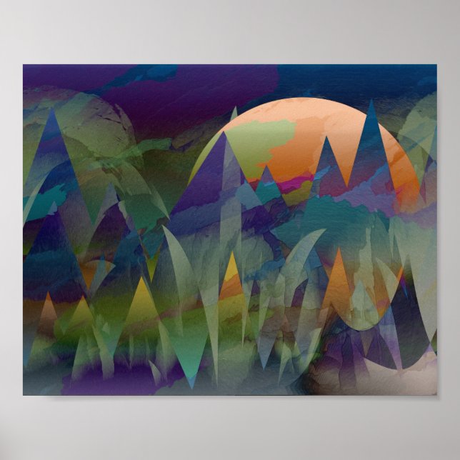 ABSTRACT GEOMETRIC MOON MOUNTAIN LANDSCAPE POSTER (Front)