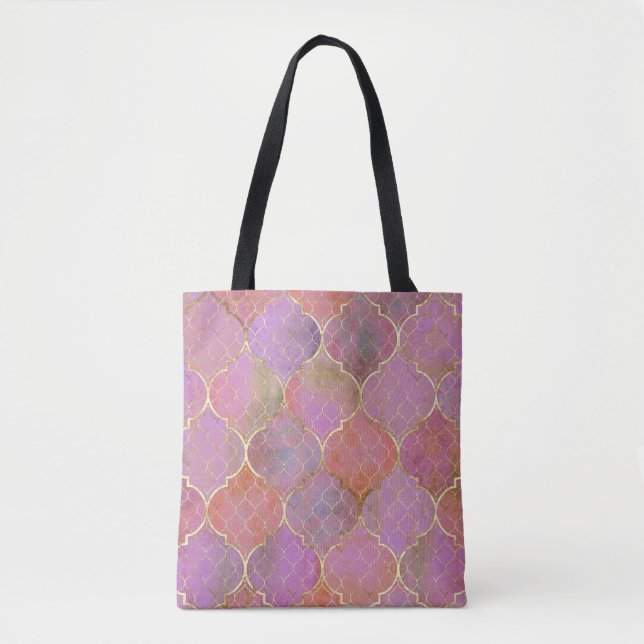 Abstract Geometric: Moroccan Gold Watercolor Tote Bag (Front)