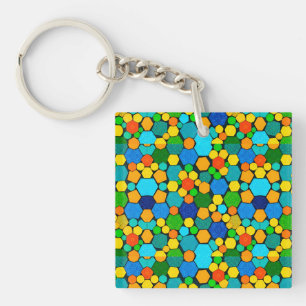 Abstract Geometric Mosaic Pattern Key Ring
