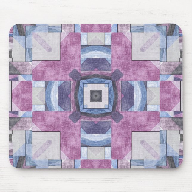Abstract Geometric Mosaic Purple, Blue, and Grey Mouse Pad (Front)