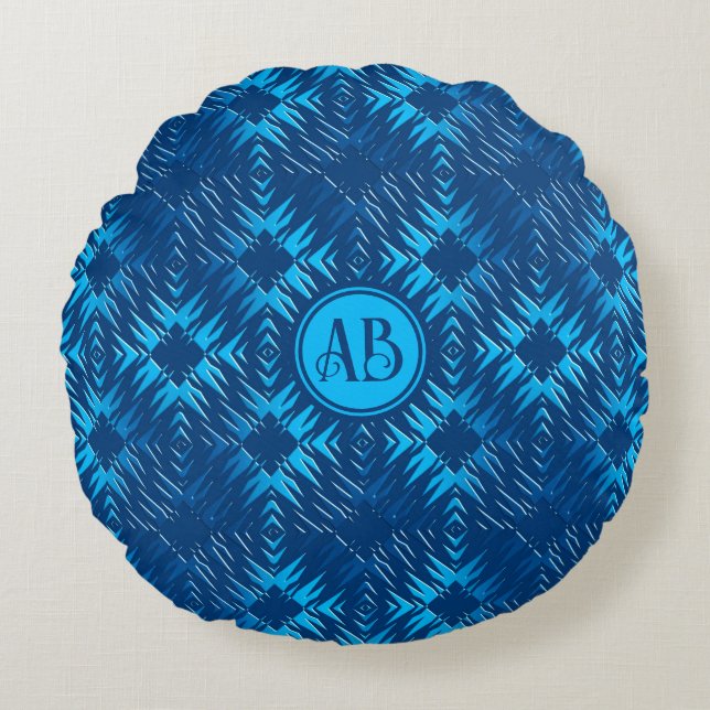 Abstract geometric navy pattern round cushion (Front)