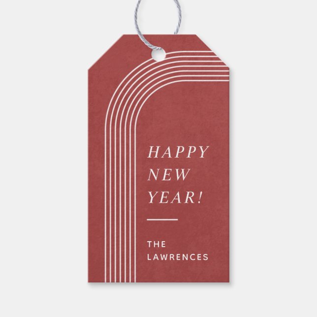 Abstract Geometric New Year's Gift Tag - Red (Front)