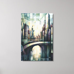Abstract Geometric New York Skyline Statue Liberty Canvas Print