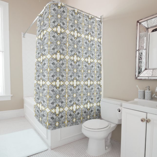 Abstract Geometric Overlap  Silver and Gold Shower Curtain (In Situ)
